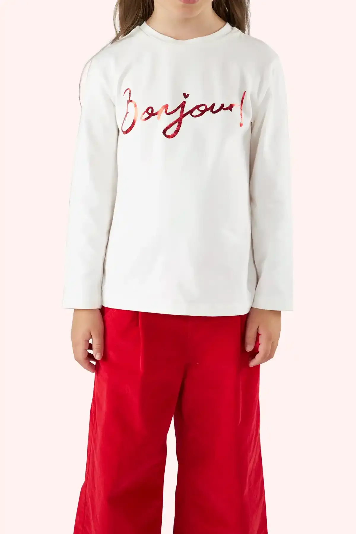 Kız Çocuk Uzun Kollu Ekru T-shirt