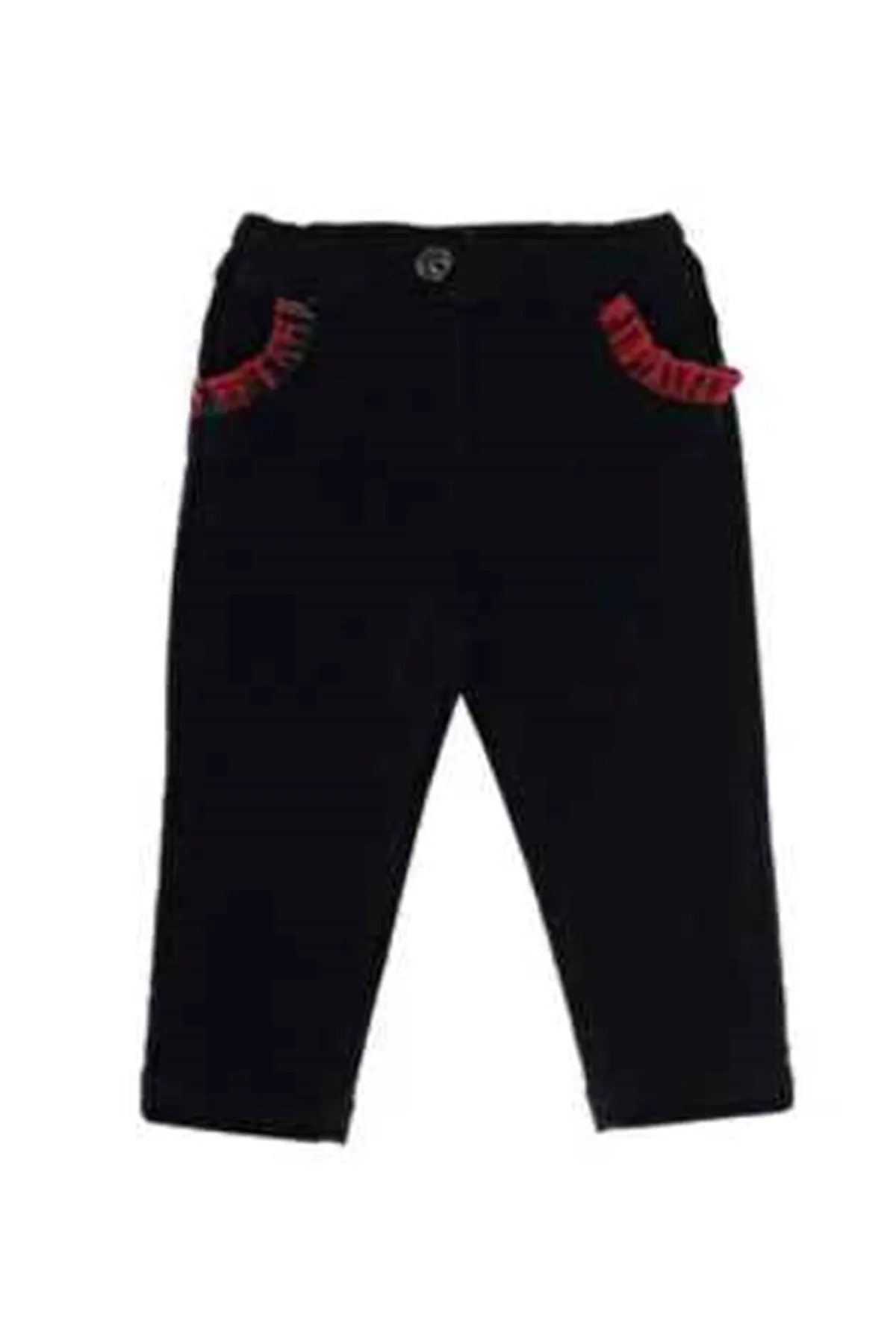 Panço Kırmızı Kız Bebek Cepleri Fırfır Detaylı Pantolon